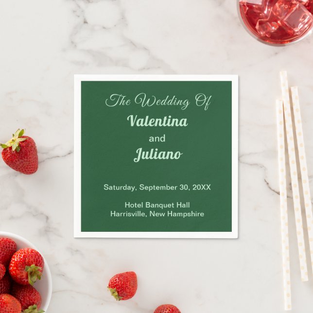 Monochrome Emerald Green Themed Wedding Paper Napkin (Insitu)