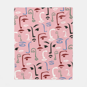 Monochrome Faces Fleece Blanket