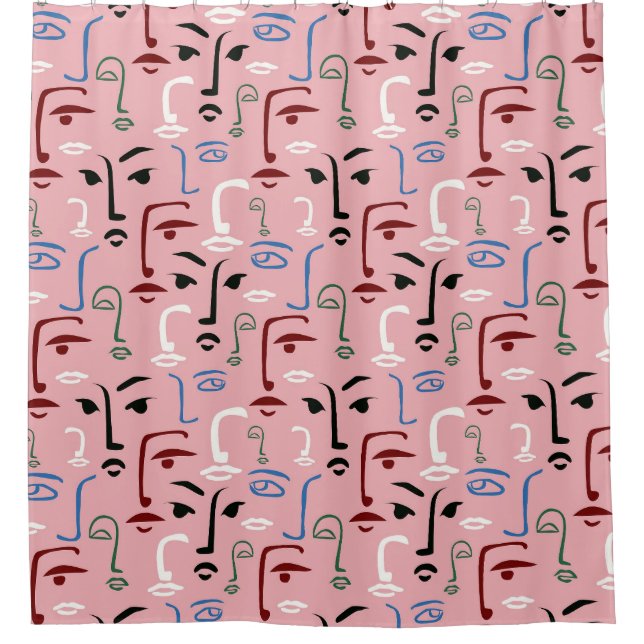 Monochrome Faces Shower Curtain (Front)
