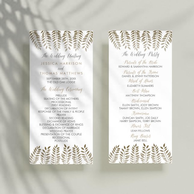 Monochrome Fern Woodland Wedding Program Rack Card (Creator Uploaded)