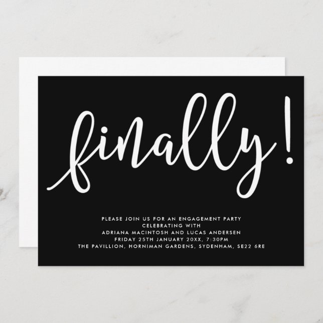 Monochrome Finally Engagement Party Invitation (Front/Back)