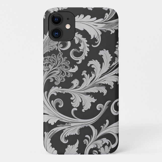Monochrome Fleur Antique Pattern  Case-Mate iPhone Case (Back)