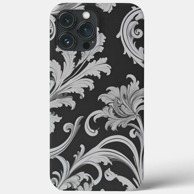 Monochrome Fleur Antique Pattern  Case-Mate iPhone Case (Back)