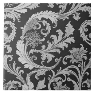 Monochrome Fleur Antique Pattern  Ceramic Tile