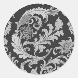 Monochrome Fleur Antique Pattern  Classic Round Sticker