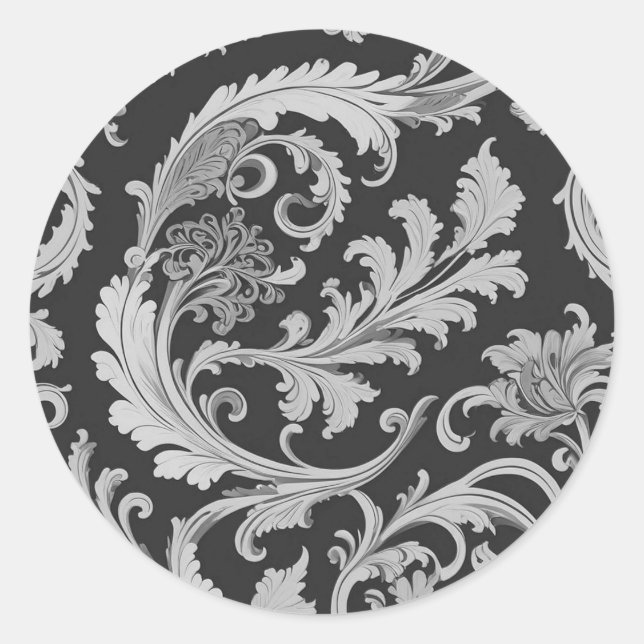 Monochrome Fleur Antique Pattern  Classic Round Sticker (Front)