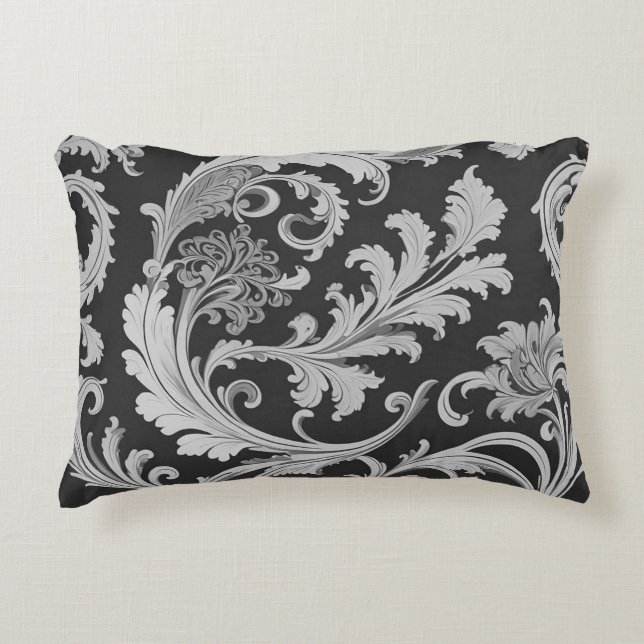 Monochrome Fleur Antique Pattern  Decorative Cushion (Front)