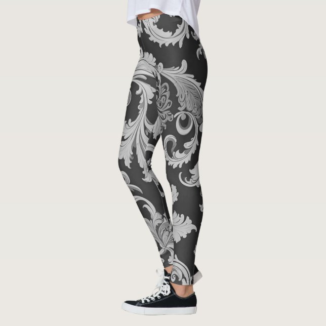 Monochrome Fleur Antique Pattern  Leggings (Left)