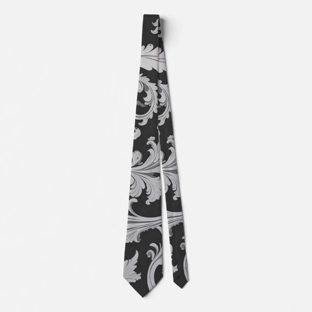 Monochrome Fleur Antique Pattern  Tie (Front)
