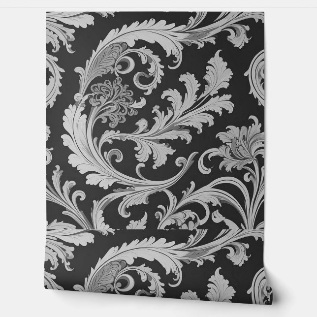 Monochrome Fleur Antique Pattern Wallpaper (Unrolling)