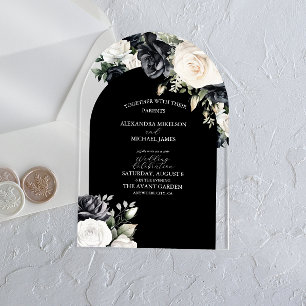 Monochrome Floral Arch Romantic Wedding Acrylic Invitations