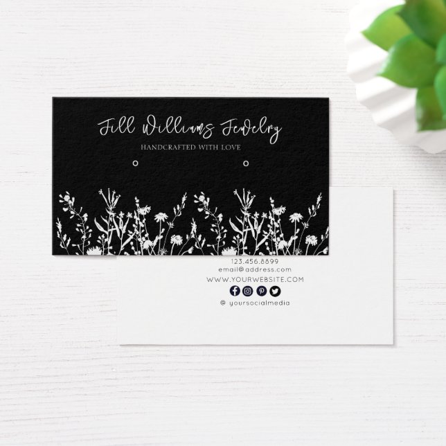 Monochrome Floral • Earring Hoops Display Card (Desk)