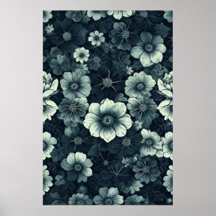Monochrome Floral Elegance: Black and White Poster
