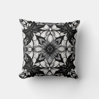Monochrome Floral Lace Medallion Pattern Cushion
