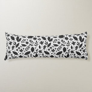 Monochrome Floral Pattern With Leaves And Flowers Body Cushion
