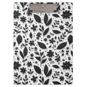 Monochrome Floral Pattern With Leaves And Flowers Clipboard
