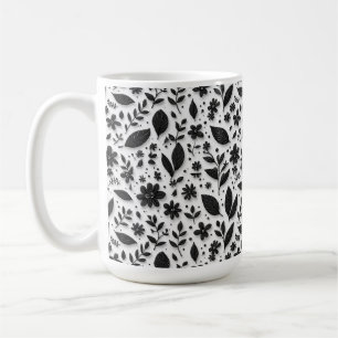 Monochrome Floral Pattern With Leaves And Flowers Coffee Mug