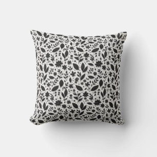 Monochrome Floral Pattern With Leaves And Flowers Cushion