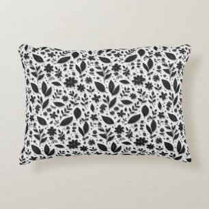 Monochrome Floral Pattern With Leaves And Flowers Decorative Cushion