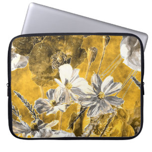 Monochrome Floral Watercolor Poppies Pattern Laptop Sleeve