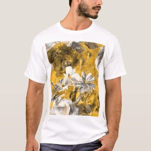 Monochrome Floral Watercolor Poppies Pattern T-Shirt