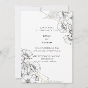Monochrome Floral Wedding Invitation