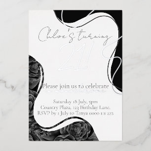 Monochrome florals and silver foil birthday