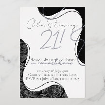 Monochrome florals and silver foil birthday