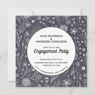 Monochrome Flower Chalkboard Modern Engagement Invitation