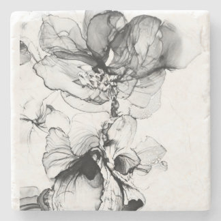 Monochrome flower stone coaster