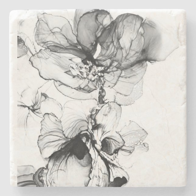 Monochrome flower stone coaster (Front)