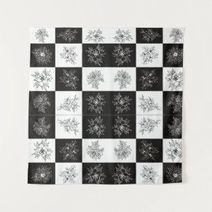 Monochrome Flowers and chequerboard pattern Tapestry