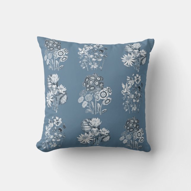 Monochrome flowers in blue cushion (Front)