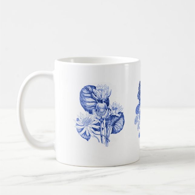 Monochrome flowers in Delft blue Coffee Mug (Left)