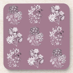 Monochrome flowers in mauve coaster