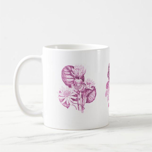 Monochrome flowers in pink coffee mug (Left)