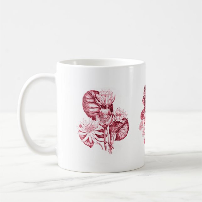Monochrome flowers in red coffee mug (Left)