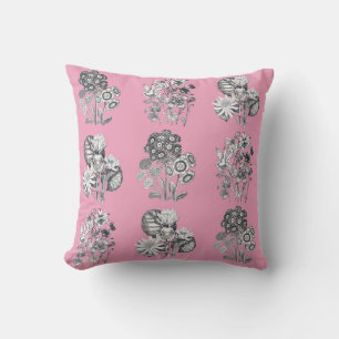 Monochrome flowers on pink background cushion