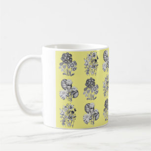 Monochrome flowers on yellow background coffee mug