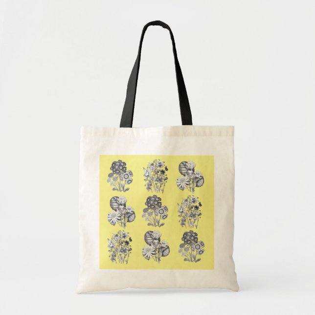 Monochrome flowers on yellow background tote bag (Front)