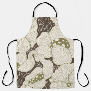 Monochrome flowers outline stylised elegant flower apron