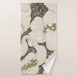 Monochrome flowers outline stylised elegant flower bath towel