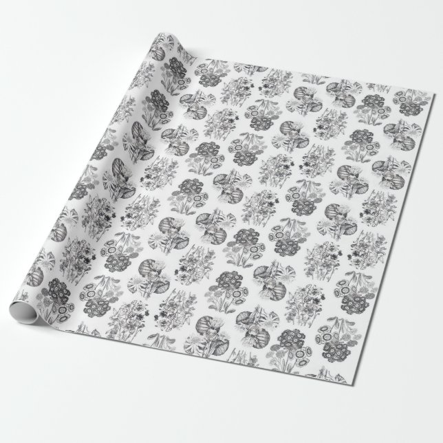 Monochrome Flowers Wrapping Paper (Unrolled)