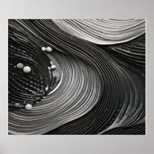 Monochrome Flowing Waves Textured Abstract Poster