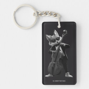Monochrome Fox Bassist Music Keychain