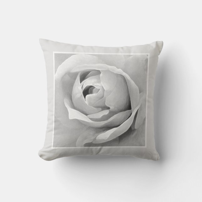 Monochrome Framed White Rose Bud Cushion (Front)