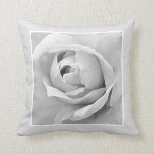 Monochrome Framed White Rose Bud Cushion
