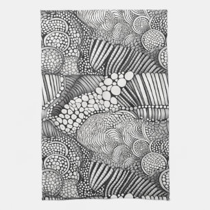 Monochrome Geometric Abstract Line Art Pattern Tea Towel