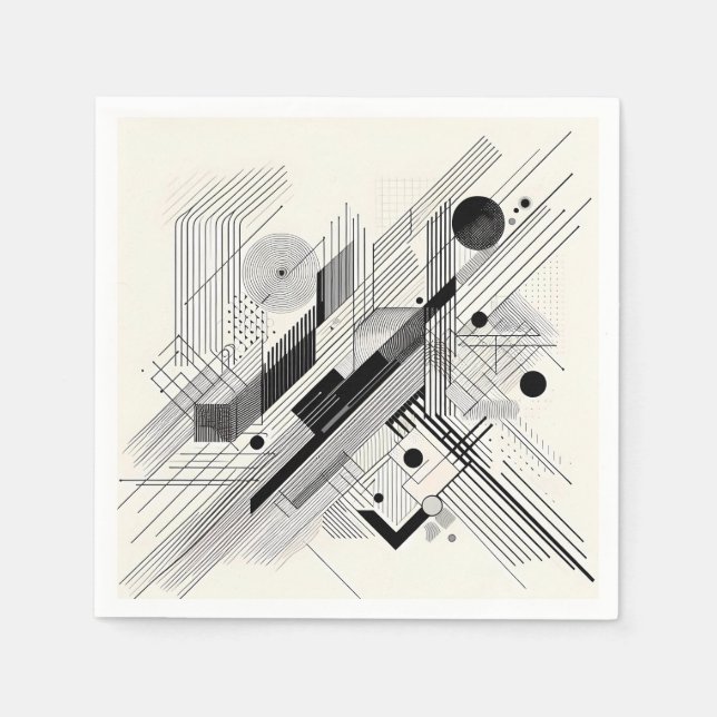 Monochrome Geometric Linework Napkin (Front)
