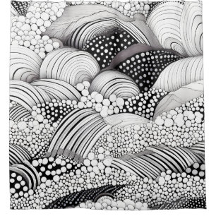 Monochrome Geometric Organic - Black White Art Shower Curtain